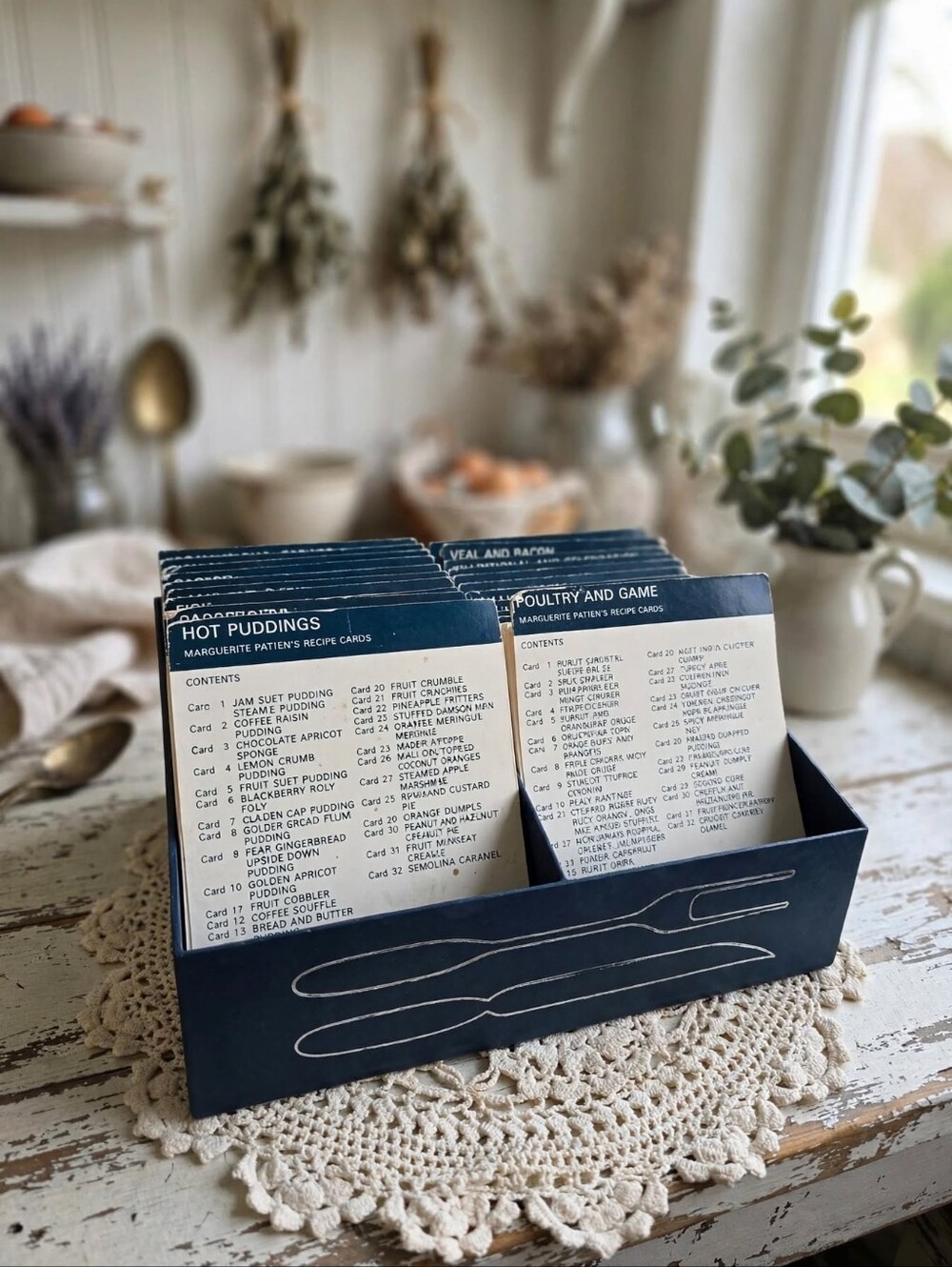 Vintage 1967 Marguerite Patten's Recipe Cards in Blue Plastic Box